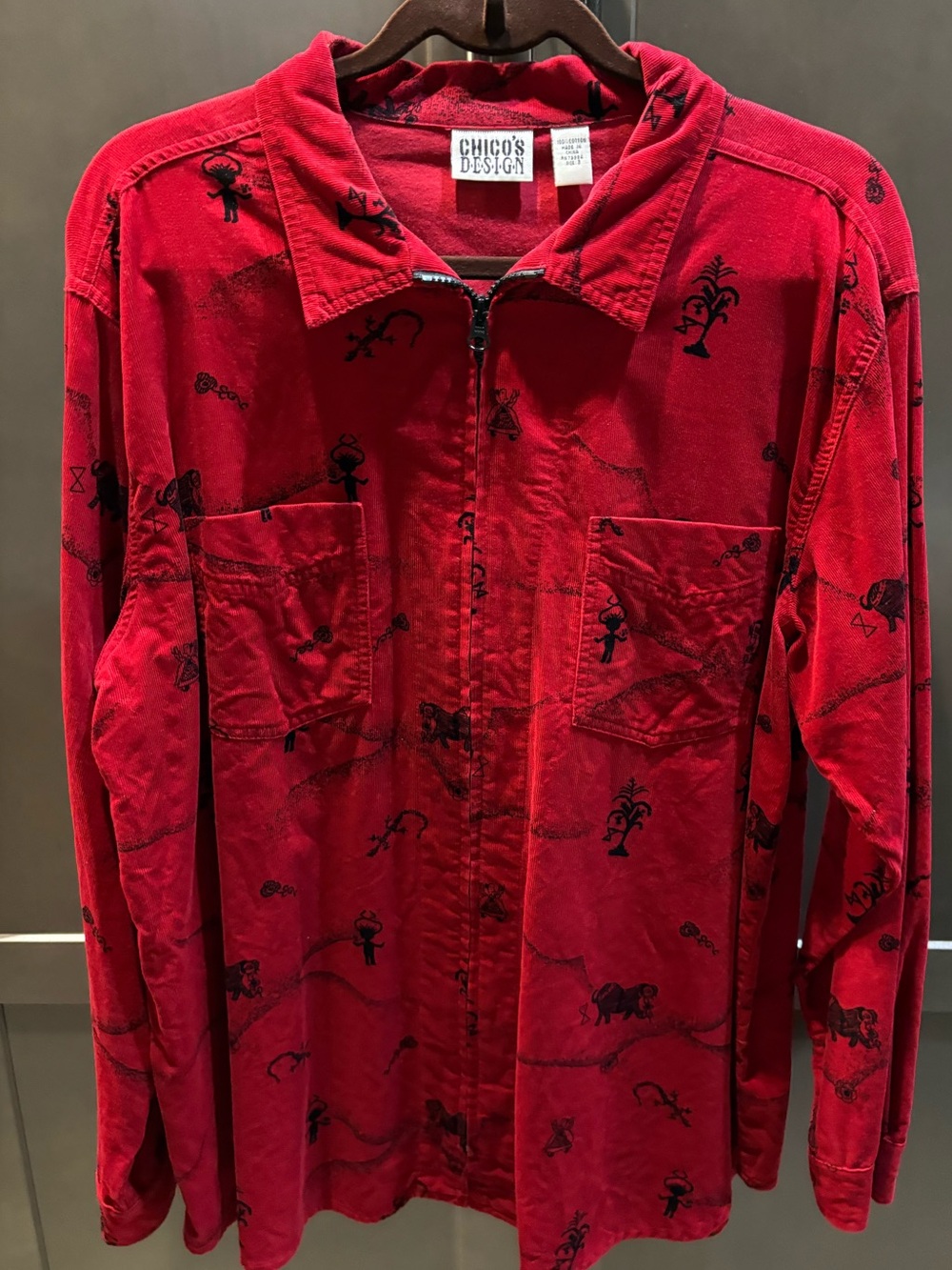 Chico’s Design Red & Black Corduroy Zip Front Shirt Jacket Top, 3/16/XL